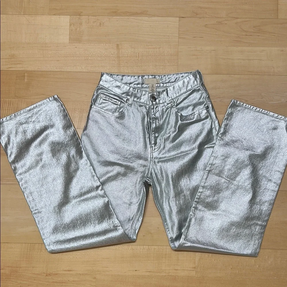 NWOT Silver Wide Leg Jeans | H&M Women’s - Halloween & Holiday Festive - Picture 3 of 6